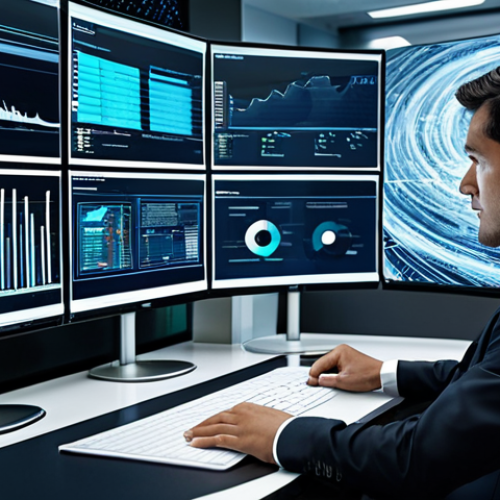 A professional business executive, wearing a modest, dark business suit, is seated at a clean, modern desk in a high-tech office. Around them, abstract, swirling digital data streams and numerous holographic screens represent an overwhelming amount of unfiltered information. On the main monitor, the chaotic data begins to transform into clearly organized, structured categories and visualized insights, symbolizing intelligent resource curation. The lighting is bright and professional, highlighting a sense of clarity and efficiency. fully clothed, appropriate attire, safe for work, perfect anatomy, correct proportions, natural pose, well-formed hands, proper finger count, natural body proportions, professional photography, high quality, family-friendly.